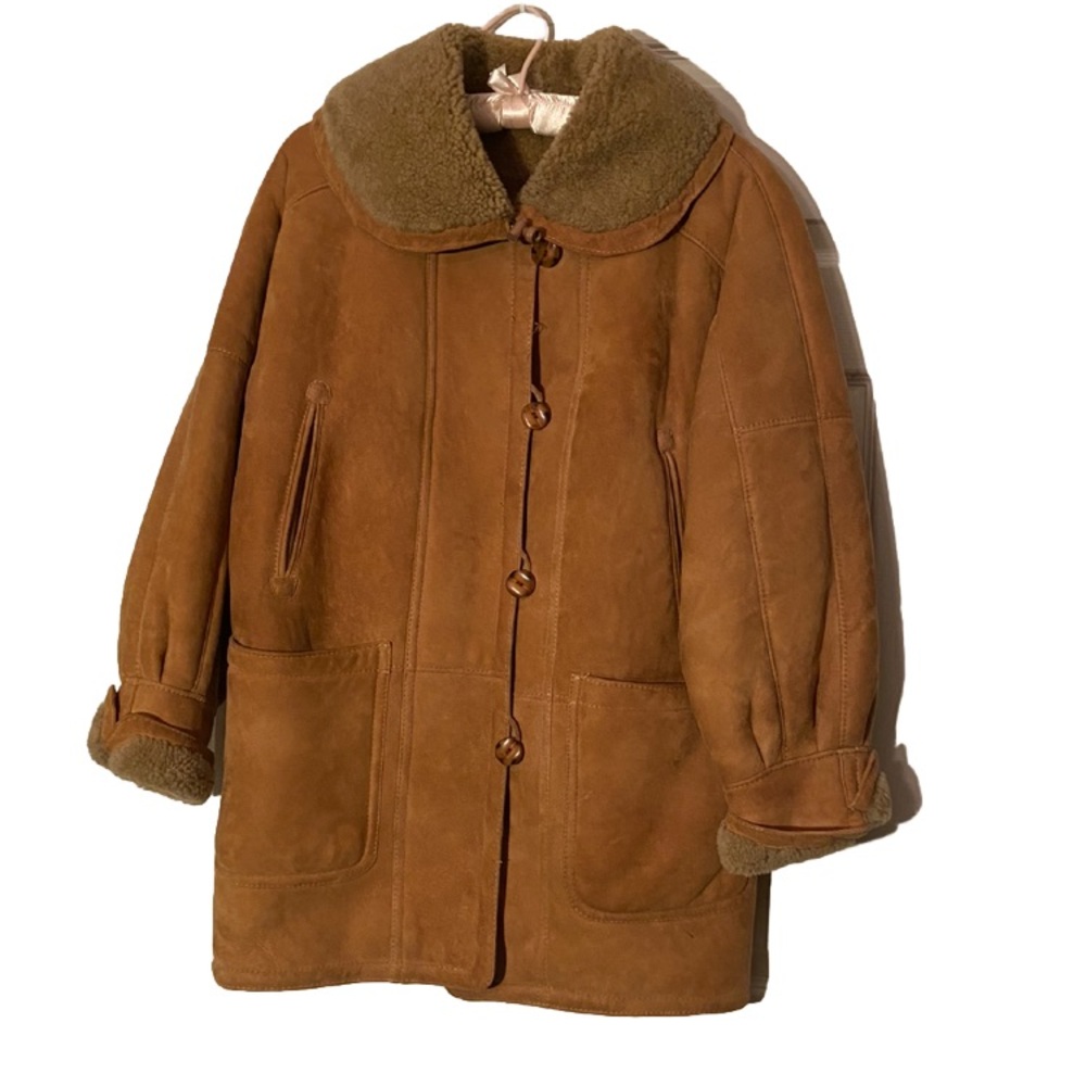 Hide Society Canada Tan Suede Shearling Sheepskin Winter Knee-length Coat sz 8